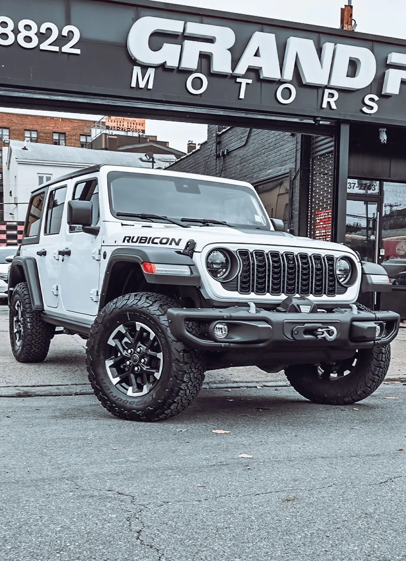 White Jeep Wrangler Rubicon available to lease at Grand Prix Motors